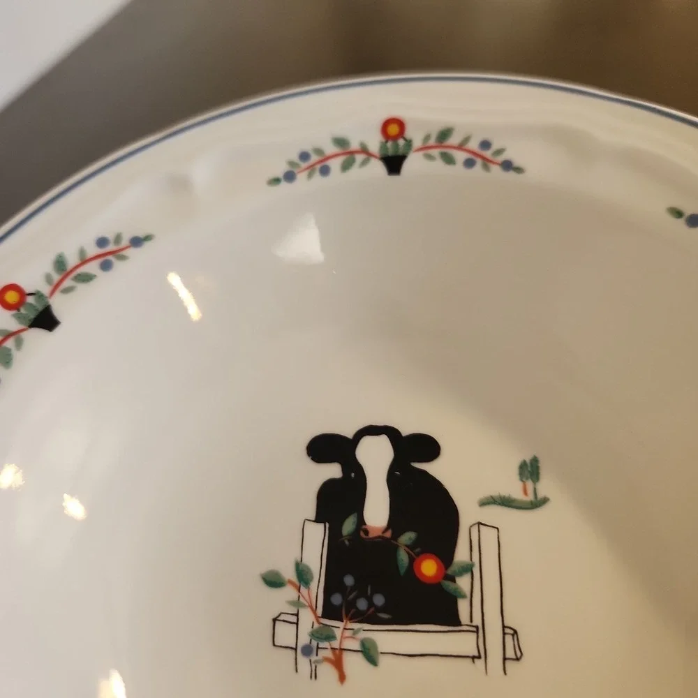 Vintage Oneida Farm Friends Cow Ceramic Stoneware Soup Bowls Farmhouse Kitchen